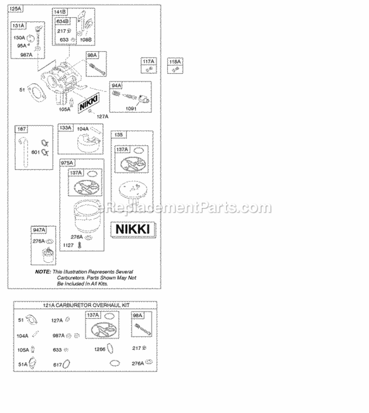 Kit - Nikki Carburetor Overhaul Nikki Carburetor Diagram and Parts List for 31A807-0905-G5  Briggs and Stratton Engine